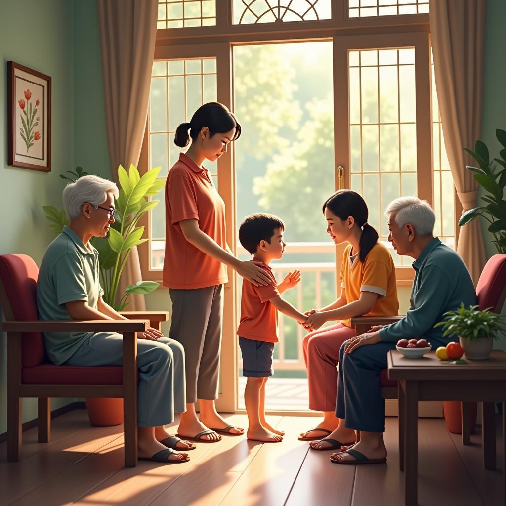 Hình ảnh ấm áp về cuộc sống và sự chăm sóc tại Mái Ấm Huynh Đệ Như Nghĩa, nơi trẻ em và người già nhận được tình thương.